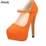 Mary Janes Women Pumps New Platform High Heels Shoes Woman Sexy Round Toe Flock Red Extreme Thin Heel