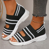 Stripe Knitted Wedge Sandals Women 2024 Cover Heels Platform Sandles Woman Plus Size Summer Thick Sole Beach