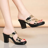 Summer Ladies Sandals High Heel Platform Slippers Fashion Bright Leather Comfortable Open Toe Casual