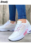 Women's Vulcanized Shoes 2023 Fashion Plus Size 43 Casual Sports Shoes Women Lace-up Mesh Breathable Wedge Platform