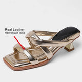 Size 33-40 Women Sandals Real Leather High Heels Slippers Summer Shoes For Women Soft 2023 Fashion Party Heeled