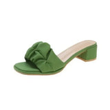Women Pleated Slippers Sandals Ladies Soft Comfortable Sexy Thick High Heel Sandals Fashion Green Heels