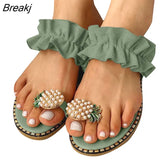 Women Slipper Pineapple Pearl Flat Toe Bohemian Summer Beach Sandals Ladies Shoes plus size Mujer