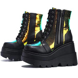 Winter New High Heels Female Dazzling Slope Heel Side Zipper Boots Children's Large Size Women's