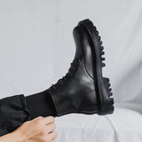 Breakj Winter New Thick Bottom Add Velvet 6 Hole British Wind Trend Martin Boots Warm Plus Fur Men's Ankle Boots