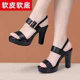 Thick-Heeled, Open-Toed Leather Sandals Women's Summer 2023 New Thick-Soled Waterproof Platform Large Size With