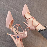 Breakj Pointed High-Heeled Women 2025 Spring New Temperament Cross-Lace Single Shoe Velvet Fine Heel Women's