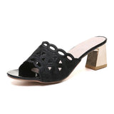 Women Slipper Peep Toe Thick Heels Outside Flip Flops Shoes Woman High Heel Slides Ladies Rhinestone Hollow Beach