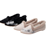 Breakj Wool Edge Pointed Shoes Embroidered Cloth Shoes Fashion Warm Home Shoes National Wind Women's Shoes Cotton Drag Women's Cotton