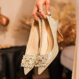 Breakj Shoes Show Hedding Wedding Dress Two Wearing Crystal Shoes Bridal Shoes Women Champagne High Heels Do Not Tiring Feet Of Water Drill 2025
