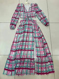 Spring Side Split Dress For Women V Neck Long Sleeve High Waist Print Colorblock Midi Dresses Female Clothing