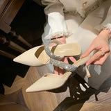 Breakj Summer New Single Shoe Tips Behind The Empty Thin Heel Sandals Black Water Drill Temperament High Heels