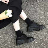 Leather Shoes Female Spring And Autumn Round Head 2024 New British Style Thick Primer Black Retro Dress Jk