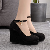 Breakj And South Korea Waterproof Table Slope Heel Single Shoe Buckle With Mary Janepo Single Shoes Spring And Autumn Single Shoes Women's Thick-Soled