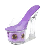 Women Model Shoes Thick Super High heels 17cm Sunflower Waterproof Fishmouth Sandals Transparent Crystal Shoes Wedding