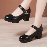 Cheongsam Catwalk High Heels Waterproof Platform Large Round Head Thick Heel Black Professional Single Shoes Working