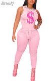 Sexy Women Skinny Two Piece Sets Summer Bodycon Tracksuits Sleeveless PrintingTop + Leggings Pants 2pcs Outfits