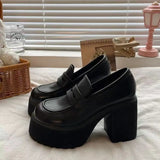 Skinny Heels Small 2024 New British Platform Leather Shoes Women's