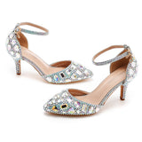 Breakj Cm Large-Size Sandals Fine Heel Head Water Drill High Heel Sandals Gold Water Drill High Heels Wedding