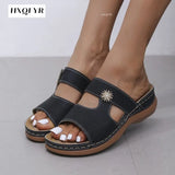 Women Embroider Flower Colorful Ethnic Casual Sandals Comfortable Soft Slippers Flat Platform Open Toe Outdoor Beach