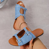 Breakj Summer New Rome Leisure Pure Color Leather Buckle With Flat Bottom Large-Size