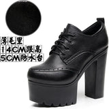 Breakj Brown Bullock Women's Shoes With English Carved Small Leather Shoes Thick Heel High Heel Waterproof Table Round Head Deep Mouth Single