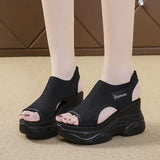 Women Summer Korean Version Fish Mouth Shoes Fashion Knitting Mesh Breathable Wedge Platform Sport Sandals Shoes
