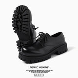 Breakj Men's Big Head Thick Sole Premium Summer Casual Leather Shoes Round Head British Port Wind Low Top Martin Boots
