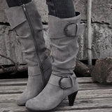 Breakj Autumn And Winter Boots New But Knee Velvet High With Belt Buckle Round Head And Long Boots