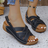 Size New Summer Women's Slope Heel Sandals Thick Bottom Buckle Fish Mouth Sandals Solid Color Slope Heel