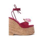 Breakj Heeled Sandals Women 2025 New Wear Thick-Soled Wood-Grass Waterproof Table Sandals Metal Stud