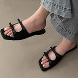 Slippers Women Square Toe Sandals Beach Walking Shoes Summer Open Toe Slides 2024 Slingback Flip Flops Zapatillas De