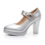 Wedding Dress Shoes With Thick Heels Model Cheongsam Show Waterproof Platform Thick Soles Single Shoes Catwalk One-Word Buckle Small Size High Heels
