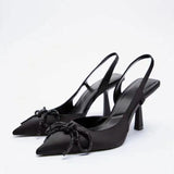 Women's Shoes High Heel Sandals With A Bow Bow Back Trip Belt Pointed Single Shoes Shallow Heel
