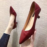 2024 New Korean Version Of Pointed Single Shoes With Shallow High Heels Fashion Stitching Black Women's