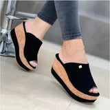 Summer 1 Wedges Retro Fish Mouth Large Size Sandals Women High Heel Platform Solid Color Plus Size Shoes