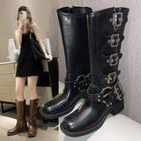 Boots Knee High Platfrom Studded Spring Summer Knight Combat Gothic Elegant Medium Heel Women's Shoes Motorcycle