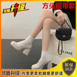 Breakj And Autumn New Mary Treasure Shoes Women High Heel With Retro Coarse Leather Side Small Leather Shoes Evening Single Shoes