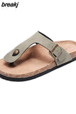 2023 New Summer Unisex Beach Cork Flip Flops Women Slippers Casual Quick Drying Men Buckle PU Leather Slides