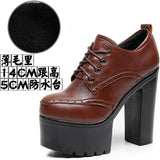 Breakj Brown Bullock Women's Shoes With English Carved Small Leather Shoes Thick Heel High Heel Waterproof Table Round Head Deep Mouth Single