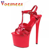 Sandals T-Strap Pole Dance Shoes Stripper Heels Platform Sandals Women Brand Weave Cross Peep Toe Summer Red