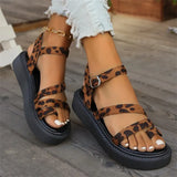 Breakj Sandals Women's 2025 Summer New High-End Thick-Soled Women's Shoes Leopard Cross-Slip Roman