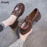 Spring Autumn New Retro Loafer Shoes Platform Metal Buckle Jk Single Shoes Women Thick Heel Thick Sole Small Leather