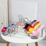 Women Slippers Summer Platform Flower Red High Heels Patent leather 15cm Outdoors Sandals Ladies Shoes Clear Heel Crystal