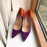 Purple Flock Women Elegant Pointy Toe High Heel Shoes V Side Cut Sexy Stiletto Pumps Party Dress Customizable