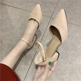 Breakj Spring And Summer New French Black High Heels Women Coarse Heel Hollow Fashion Career Buckle Heel Single Shoes
