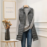 New Winter Women Ultra Light White Duck Down Jacket Zipper Medium Long Vest Stand Collar Outerwear 4XL Plus Size Down