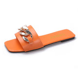 Breakj Summer New Net Red Flat Bottom Chain Cool Slippers Women Wear Fashion Metal Buckle Retro Ins