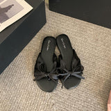 Breakj Lazy Wind Elegant Cool Slippers 2025 New Wearing Soft-Soled Bows Shoes Flat Beach