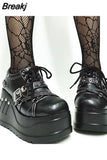 High Heeled Mary Jean Shoes New Hot 2023 Spring Summer Black Round Toe Punk Goth Pumps Ankle Buckle Cute Shoes Plus